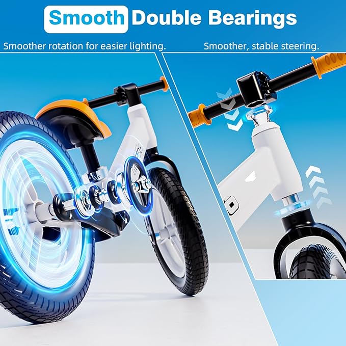 Ridego 12 Inch Balance Bike for Kids 2-4 Year Old,Lightweight Kids Bike with Adjustable Seat, Push Bicycle with Air Rubber Tires，Ride-on Toys Birthday Gift