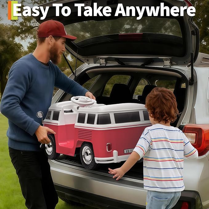 6V Electric Ride on Car, Licensed Volkswagen Ride on Bus for Kids with Led Light, Horn and Music, Battery Powered Ride on Toy for Kids - Gift for Toddler