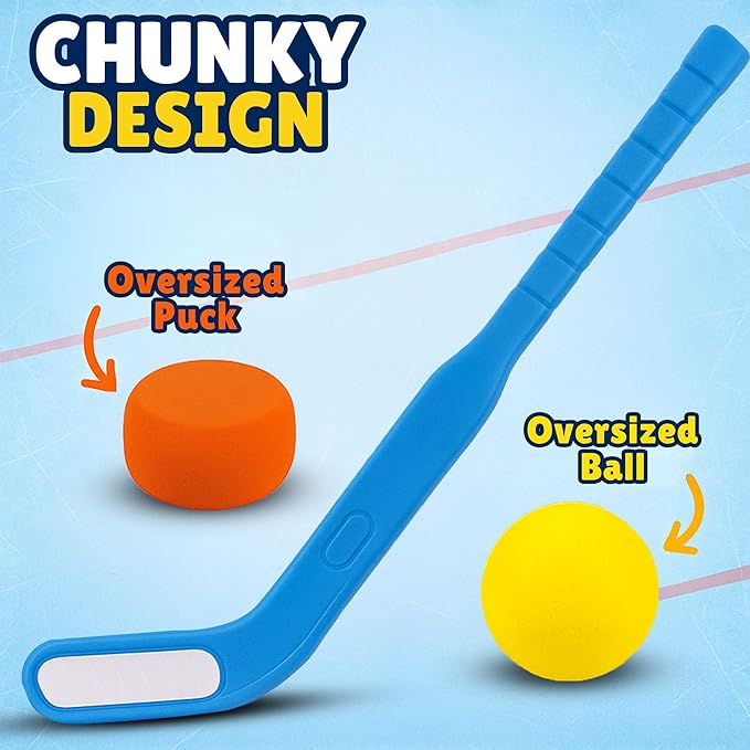 Kids Floor Hockey Stick Set - 29" Youth Indoor Outdoor Toys Sports Starter Set with Plastic Puck and Ball for Toddlers, Children Ages 3-7 (2 Pack)