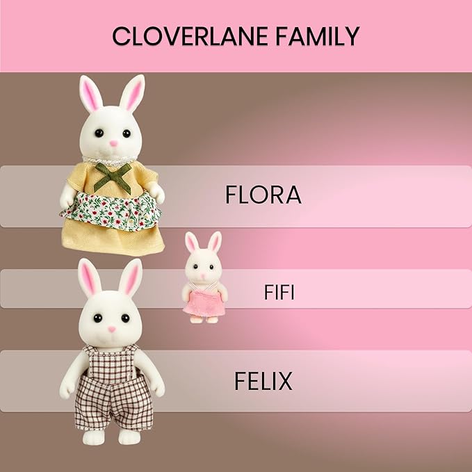 Family White Rabbit Figures — Set of 3 Collectible Flocked Mini Dolls with Removable Clothes, Miniature Dollhouse Pretend Play Figures for Kids Ages 3+