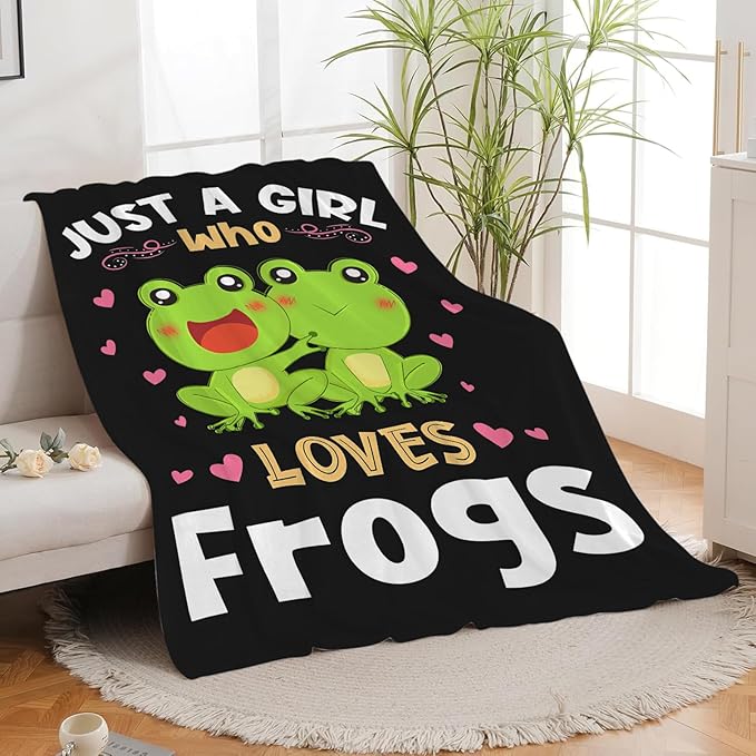 Frog Blanket Just A Girl Who Loves Frogs Throw Blanket Gifts for Kids Girls Boys Adults Women Men Super Soft Cozy Plush Fluffy Fuzzy Fleece Blanket Decor 50''X60''