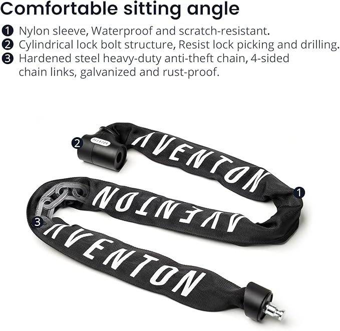Aventon 8mm Thick Chain Lock, 47inch Heavy Duty Anti Theft Bicycle Lock, Equipped with a Waterproof and Scratch-Resistant Nylon Cover, Suitable for Bicycle, Motorcycle,Tricycle, Fence, and Door.
