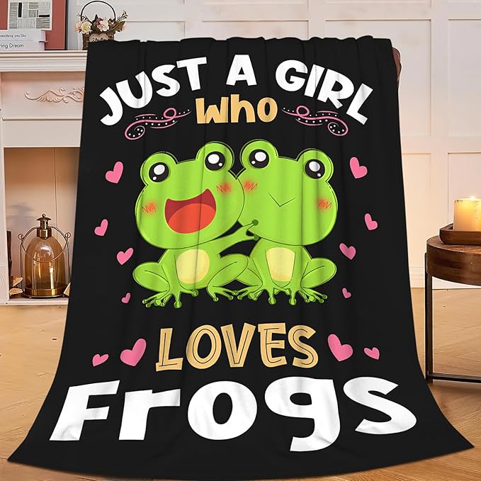 Frog Blanket Just A Girl Who Loves Frogs Throw Blanket Gifts for Kids Girls Boys Adults Women Men Super Soft Cozy Plush Fluffy Fuzzy Fleece Blanket Decor 60''X80''