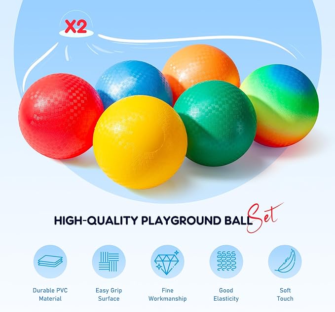 EVERICH Playground Balls Kickball, 6 or 12 Pack 8.5" Dodgeballs Bouncy Kick Balls for Kids Adults Outdoor Indoor, 4 Square Ball School Yard Games for Boys Girls 3-5 5-8 8-12 with Pump