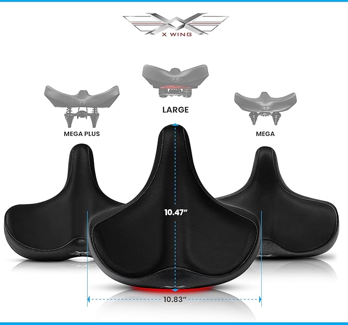 X WING New-Age Noseless Bike Seat Cushion for Men & Women - Extra Padding & Wide - Suitable for City, Electric, Stationary Bikes - Compatible with Peloton Bikes – Wide Winged Bike Seat with Cushion