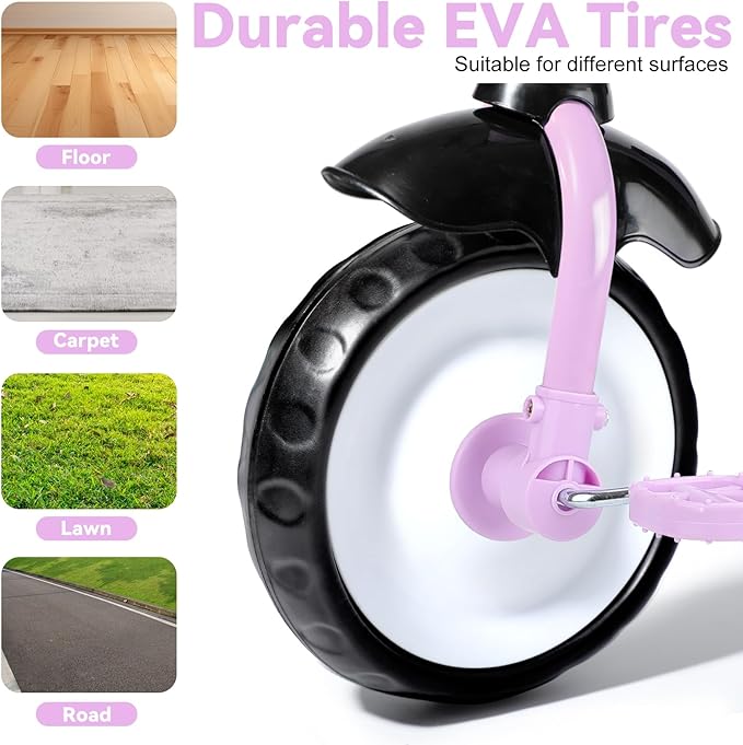 Liberry Toddler Tricycle Age 2 3 4 Years Old, Kids Trike with Bell, Back Basket and Removable Pedal, 3 Wheel Bike Riding Toy Gift for Girls, Purple