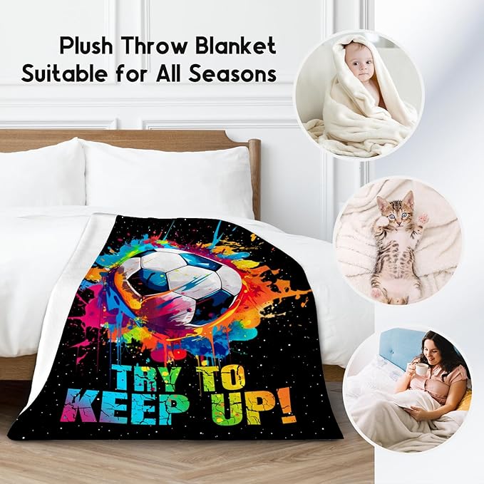 Soccer Gifts for Boys, Soccer Blanket Gift for Sport Lovers, Flannel Throw Blankets for Kids Girls Teens, Sports Decorations for Room Team Player (Colorful, 30x40 Inch)