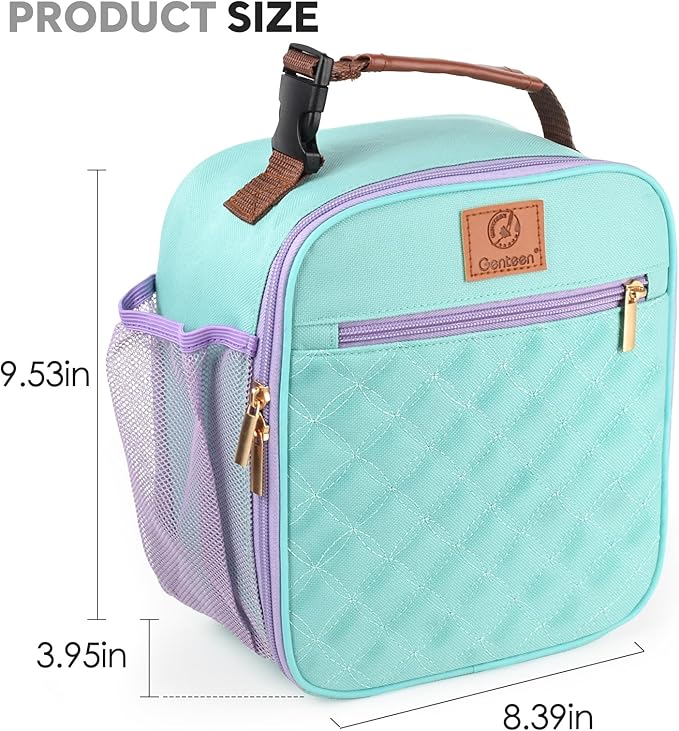 Genteen Lunch Box Reusable Lunch Bag for Men Women Kids Adults,Insulated Lunch Bag Waterproof LunchBox Cooler,Small LunchBox With Side Pockets for Work Office School Travel Picnic-Light Green