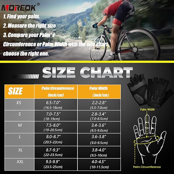 MOREOK Cycling Gloves Bike Gloves for Men/Women-[5MM Gel Pad] Half Finger Bicycle Biking Gloves for Cycling/Weight Lifting/Gym/Motorcycle/Rowing/Outdoor Sports