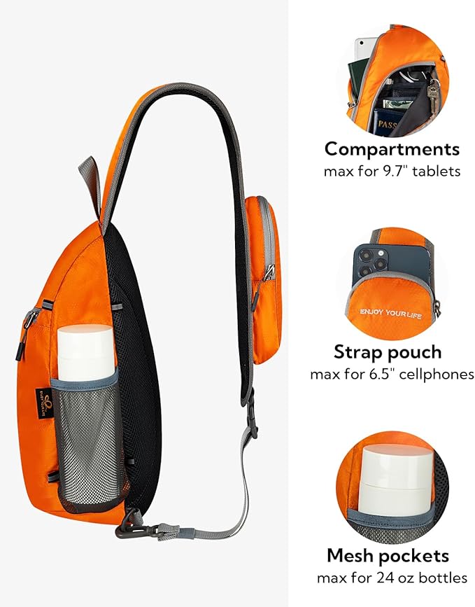 WATERFLY Crossbody Sling Bag Small Water Resistant Backpack Lightweight Shoulder Chest Daypack for Men Women Hiking Travel