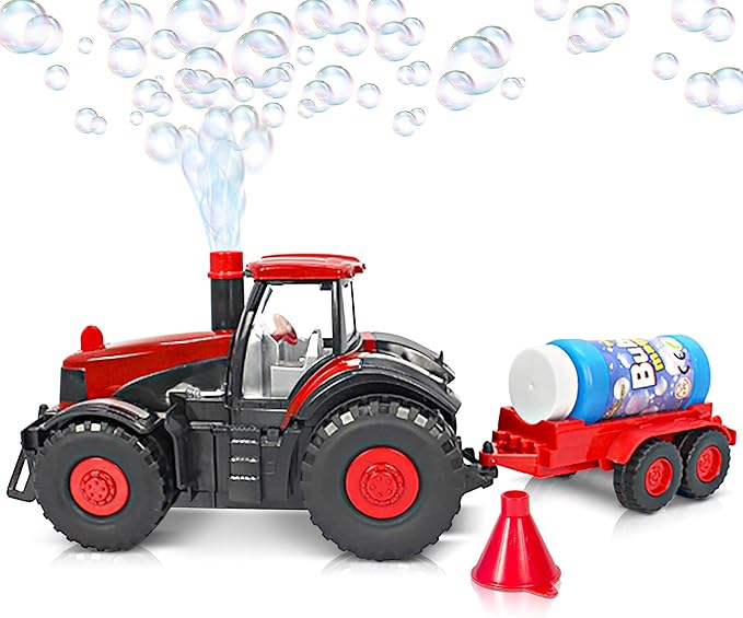 ArtCreativity Bump & Go Bubble Blowing Farm Tractor Toy Truck with Lights & Sounds, Toddler Outdoor Toys - Funnel & Bubble Solution Included - Farm Toy Tractor for Boys Girls Ages 1, 2, 3, 4, 5, +