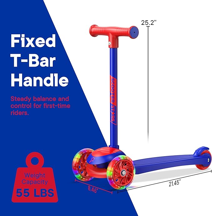 3 Wheel Scooter for Kids, Smooth Light Up LED Front Wheels, Wide Anti Slip Deck, Rear Foot Brake, Easy Lean to Steer Maneuvering, Indoor & Outdoor Ride On Toys for Ages 2 Up