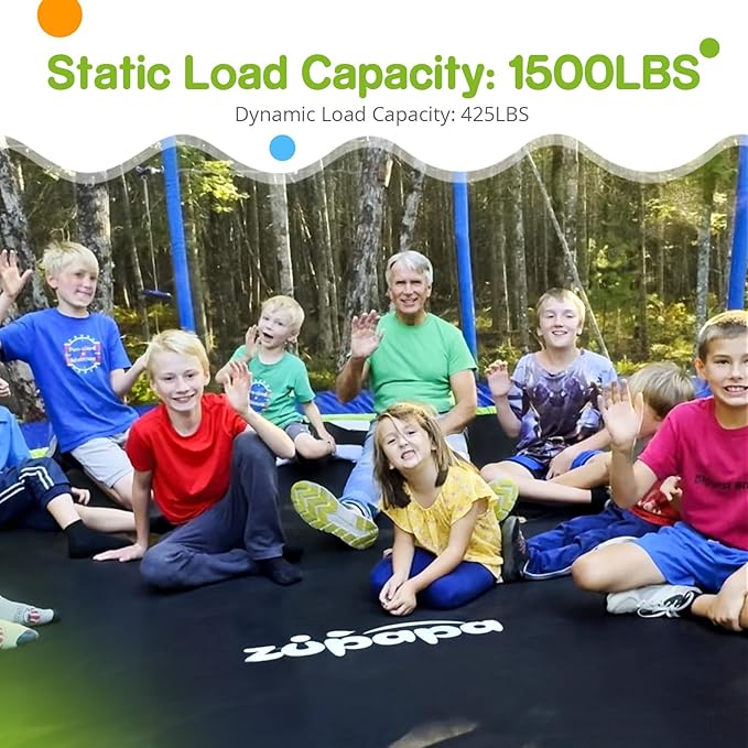 Zupapa No-Gap Design 16 15 14 12 10FT Trampoline with Safety Enclosure Net and Non-Slip Ladder 10-Year Quality Assurance Perfect for Kids Family Outdoor Backyard Fun