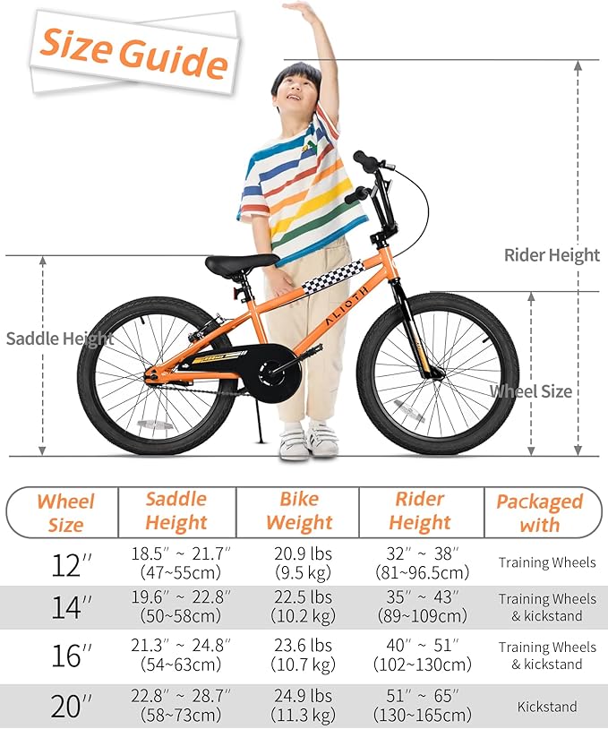 12 14 16 20 Inch Kids Bike BMX Style Bicycle with Training Wheels for 2-14 Years Old Toddlers Boys Girls Coaster Brake Multiple Colors