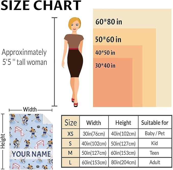 Personalized Hockey Blanket - Hockey Gifts for Girls Boys - Custom Kids Blanket with Name - 50"x60" Soft Flannel Throws for Couch