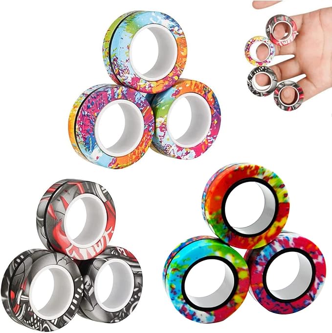 18Pcs Magnetic Rings Fidget Toys Spinner Set Stocking Stuffers for Kids Christmas Party Favors,Finger Magnet Rings Endless Hours of Fun ADHD Stress Relief Fidget Spinners for Birthday for Adults Teens
