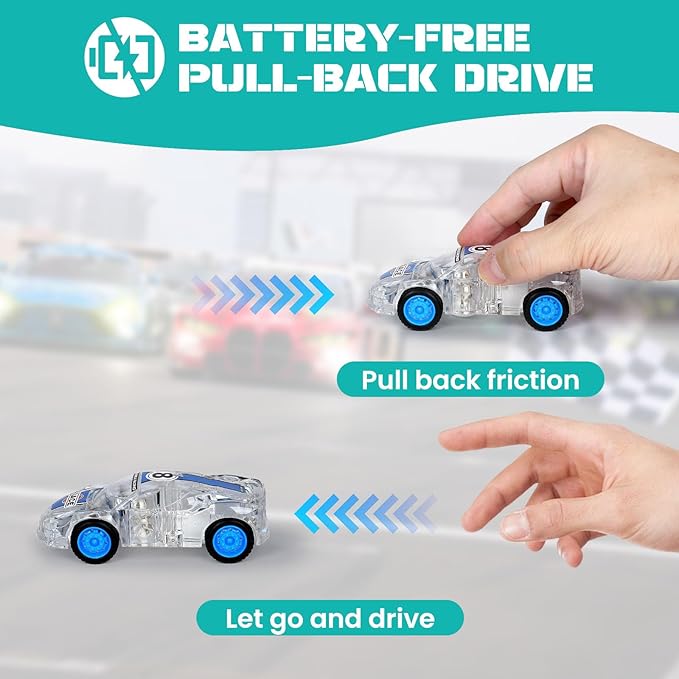 LED Light Up Pull Back Car Toys, Push and Go Race Car 2 Pack，Suitable for Toddlers 3 4 5 6 7 8 Year Old Kids for Boys and Girls Birthday Party Gift