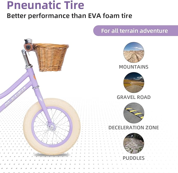 ACEGER 12" Kids Balance Bike with Basket, Toddler Bicycle for Early Learning Leg Strength and Steady Balancing, Durable Frame&Tool-Free Adjustable Seat, Gift Bike for 2-5 Kids, No Brake