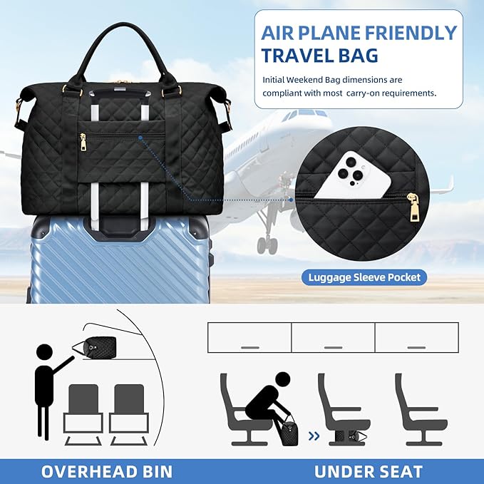 Gifts for Teen Girl, Initial Travel Duffle Bag, Personalized Women Weekender Overnight Bags, Gift for Daughter Kid Girl Wife Friend（Black,K)