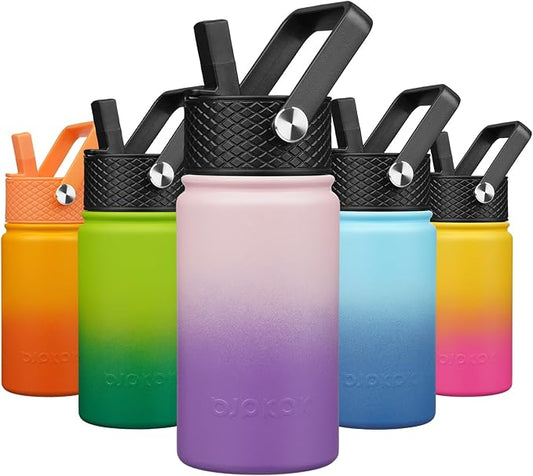 BJPKPK Insulated Water Bottle with Straw Lid, 15oz Cute Water Bottles, Stainless Steel Metal Thermo, Reusable BPA Free Leak Proof Tumblers, Cups,Violet