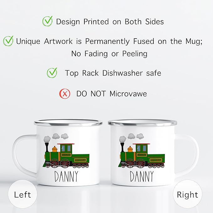 Personalized Mug for Kids, Boys, Girls | Customized Cocoa, Hot Chocolate, Coffee & Milk Cup | Custom Name Birthday Gift Party Favors | 11 Oz Stainless Steel Camping Mug Unbreakable | Train