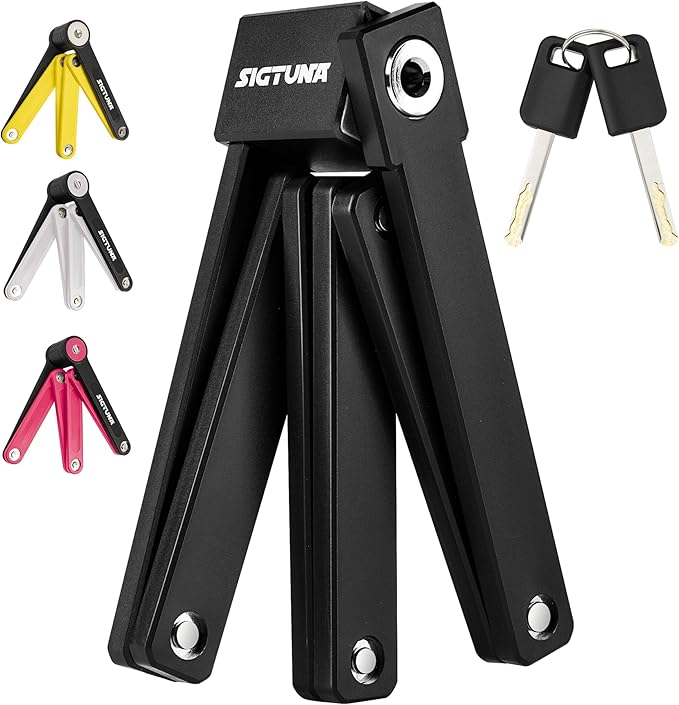 SIGTUNA Folding Bike Lock - Hardened Steel 8mm Fold-Up Heavy Duty Bike Lock with Easy Mounting, Secure Lock and Anti-Scratch Coating - Easily Keep Bike Secure and Paintwork Undamaged - Bicycle Lock