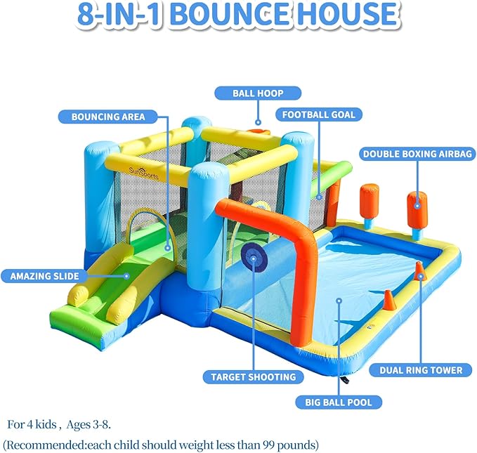 Inflatable Bounce House,Bounce House for Kids 3-6,Bouncy House with Slide,Obstacle Course Bounce House,Bouncy Castle for Kids Outdoor,Indoor Jump House with Ball Pit