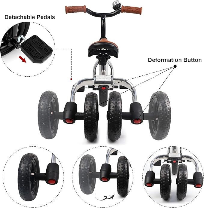 XPIY Tricycle for Toddlers Age 2-5 Years Old, 3 in 1 Folding Toddler Bike for Boys and Girls, Kids' Bike Trike with Detachable Pedal and Adjustable Seat (Glitter Silver)