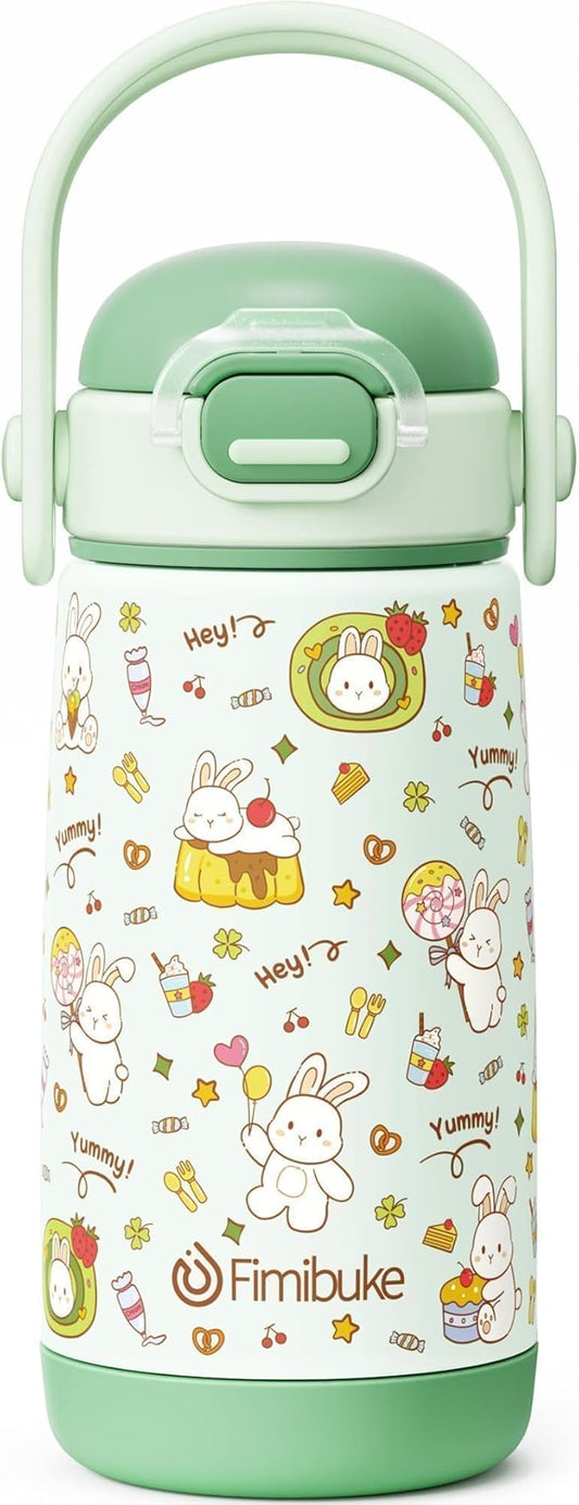 Fimibuke Kids Insulated Water Bottle with Straw Lid & Handle -14oz BPA FREE 18/8 Stainless Steel Metal Tumbler Leak Proof Double Wall Vacuum Kids Cup Toddler Water Bottle for School Boy Girls