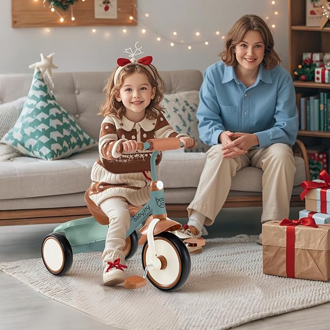 BABY JOY Toddler Tricycle, Kids Trike with Adjustable Seat and Storage Basket for Boys Girls Indoor and Outdoor Riding, Toddler Trike for Baby 3-5 Years Old (Green)