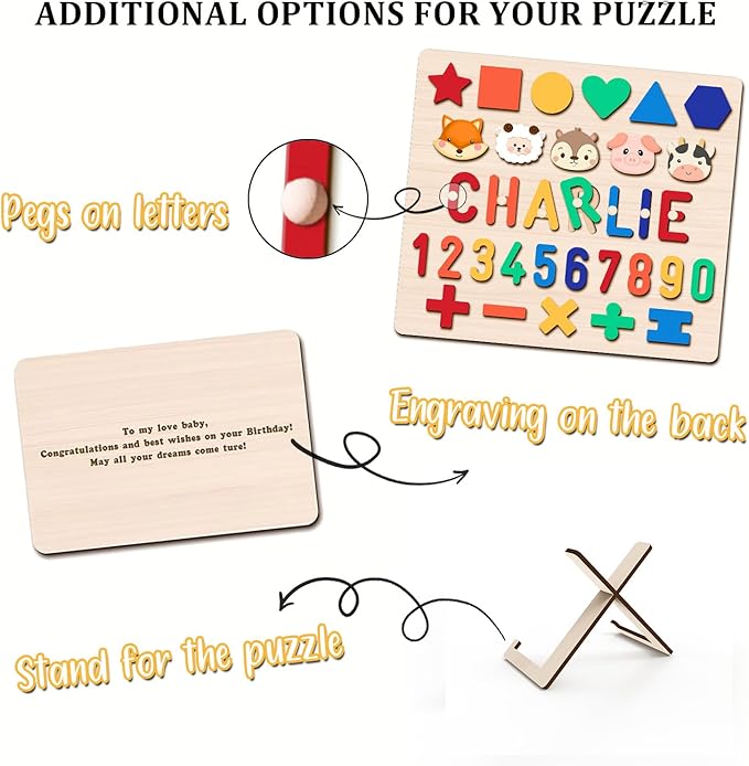 Personalized Name Puzzle for Kids, 5 Lines Custom Wooden Puzzles for Toddlers 1-3, Toddlers Kids Puzzle, 1st Birthday Gifts Boy Girl, Educational Toys, Birthday Easter Christmas