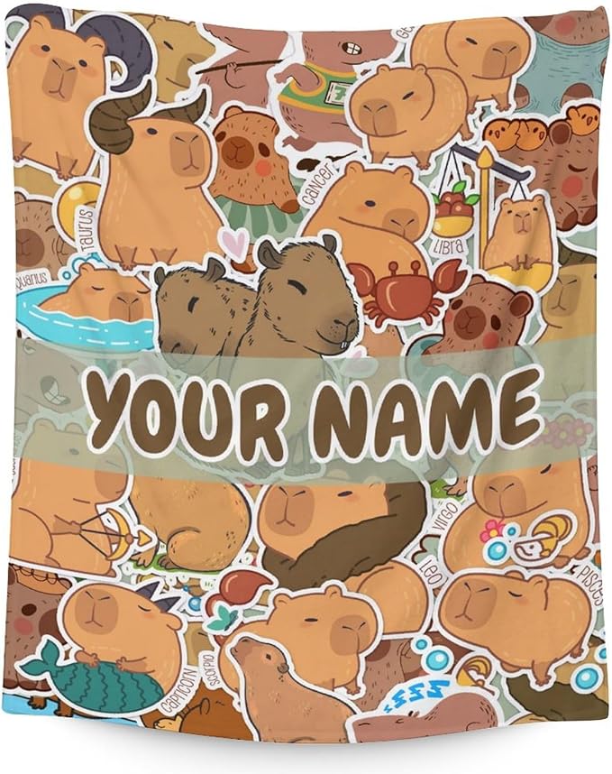 Personalized Blanket Gifts with Name - 50x40 Inches Cute Throw Blanket for Kids, Girls Boys - Brown Soft Fuzzy Blankets for Sofa Couch & Travel