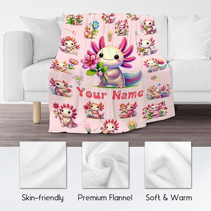 Girls Blankets Gifts Axolotl Blanket for Kids Child Teens, 50"x60" Personalized Cute Flannel Throw Gifts for Sofa Couch Living Room