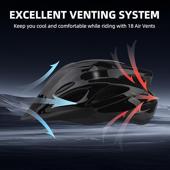 Adult Cycling Bike Helmet, Lightweight and Adjustable with Pads&Visor for Men and Women,Premium Quality Airflow Unisex Bike Helmet,Suggested Fit 57-62 cm (All Black)