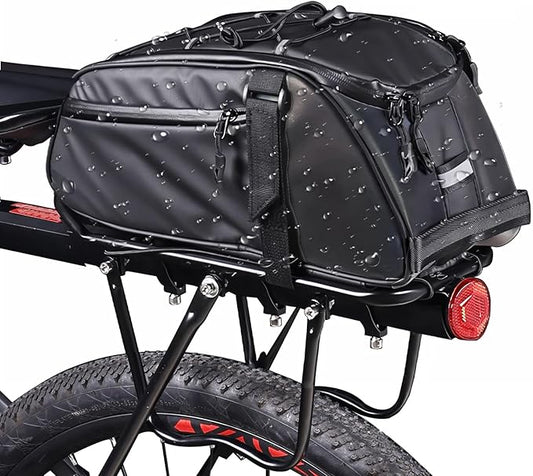 ZIMFANQI Bike Rear Bag Reflective,Water Resistant Bicycle Pannier Rack Bag Cargo Trunk Storage Cycling Carrier Chest Bag,8L Capacity with Multi Pocket Taillight Loop,Shoulder Strap for Outdoor