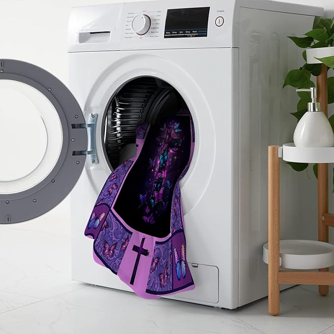 Christian Cross Blanket, Purple Butterfly Throw Blanket, Religious Gifts Blankets Stuff Fleece Flannel Plush for Women Men Boys Girls Lovers Adults Soft Bedding for Sofa Bed Home Decor 60"x50"