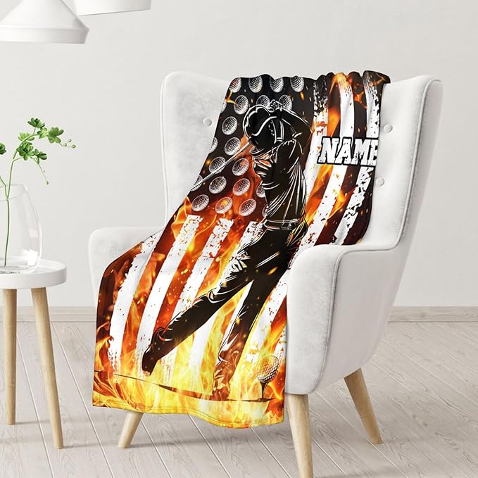 Personalized Name Blanket for Boys, Golf Throw Blanket Gift for Kids Teens, Custom Golf Stuff for Golf Lovers, 50x40 Inches Sport Blankets for Couch Sofa Bed