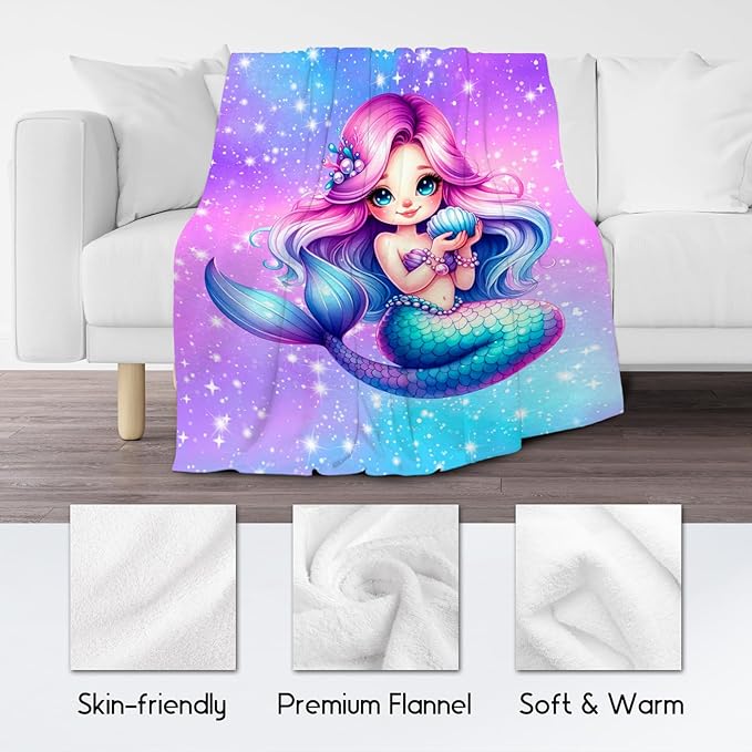 Mermaid Blanket Gifts for Girls - Soft Cozy Fleece Throws for Couch, Bed 60"x80"