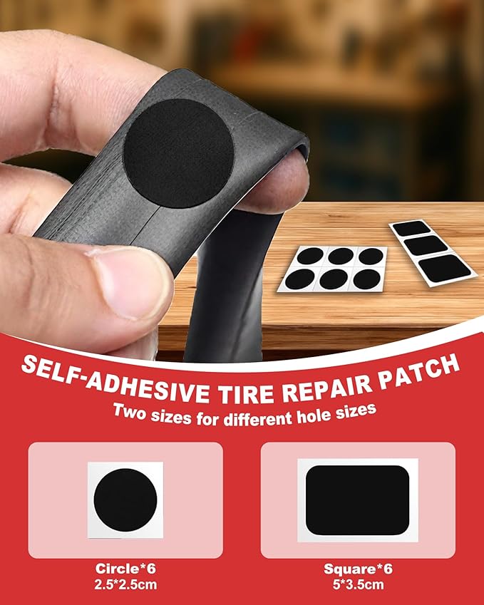 Bike Tire Repair Kit, Bicycle Inner Tube Puncture Patch Kits Contains 12 PSC Glueless Bike Tire Patch and Enhanced Material Tire Levers, Bike Patch Kit for Mountain and Road Bikes.