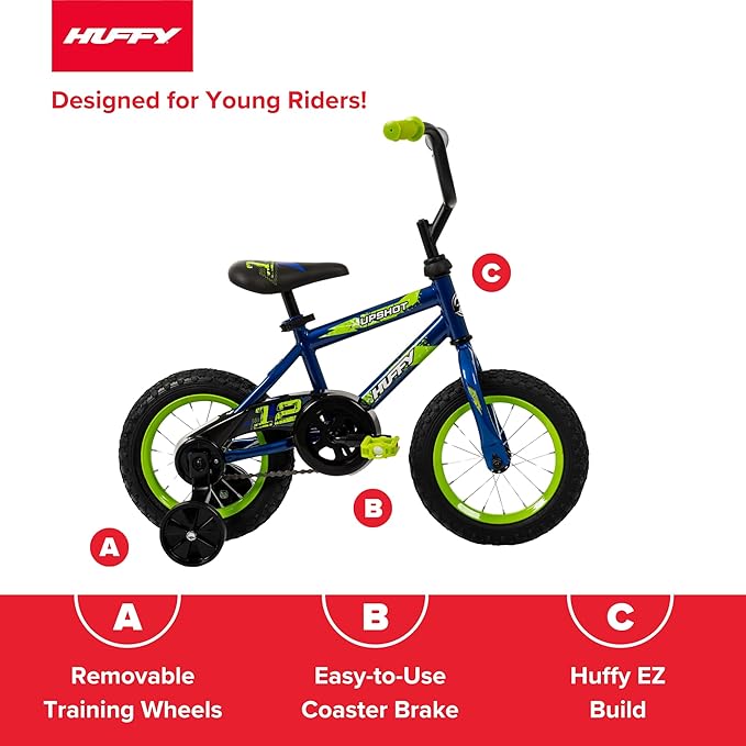 Huffy Upshot 12/16/20 Inch Boys' Bike for Kids, Ages 3+ Years Old, Multiple Color Options, Removable Training Wheels (12" and 16" Only), BMX Design, Designed for Growth, Durable, Easy Assembly