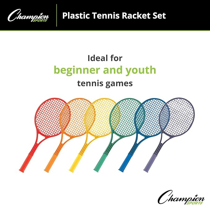 Champion Sports 21-Inch Plastic Tennis Racquet Set Assorted Colors