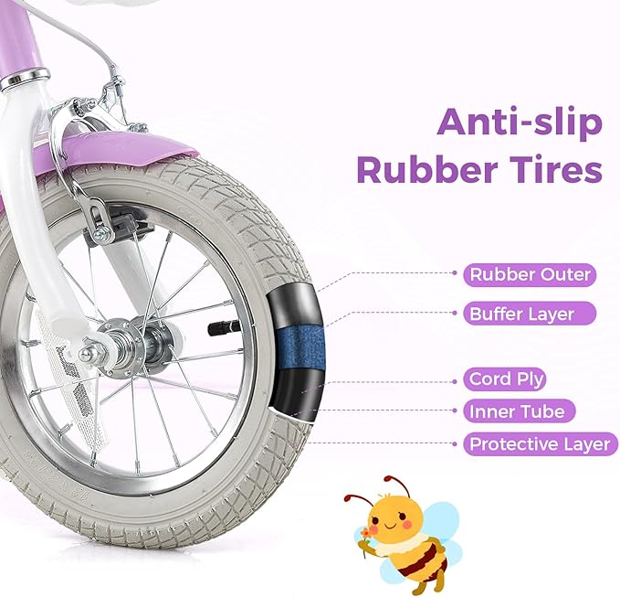 BABY JOY Kids Bike, 12 14 16 18 Inch Children Bicycle w/Detachable Training Wheels, Storage Basket, Adjustable Seat & Handlebar, Bow or Streamer, Girls Bike for 3-8 Years Old