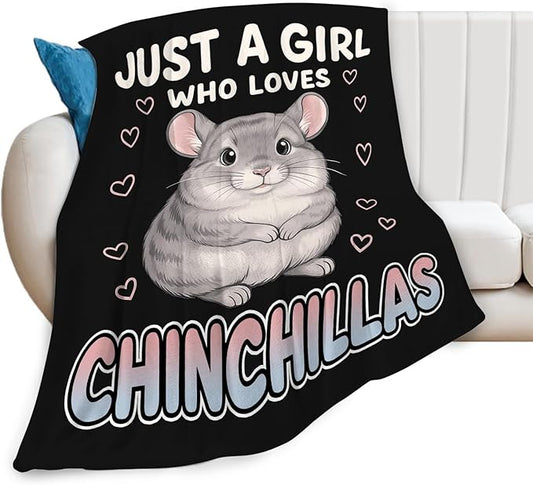 Chinchillas Blanket Just a Girl Who Loves Chinchillas Throw Blankets Gifts for Girls Boys Kids Animal Lover Soft Cozy Fleece Plush for Couch Sofa Bed 50"x40"