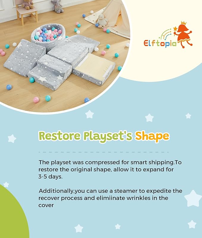 Foam Climbing Blocks with Ball Pit & Stairs for Toddlers Aged 1-3 -Soft Playset for Indoor Crawling, Foam Playground Set for Baby to Active Playing Inside -(Balls NOT Included),Stars