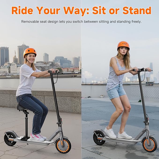 Electric Scooter, Folding E Scooter for Adults with Seat, 350W Motor, 8.5" Tire, 19MPH, 21Mile Long Range Lightweight Teens Commuting Sit Down Escooter with App, Bluetooth, Dual Brake (Seat Optional)