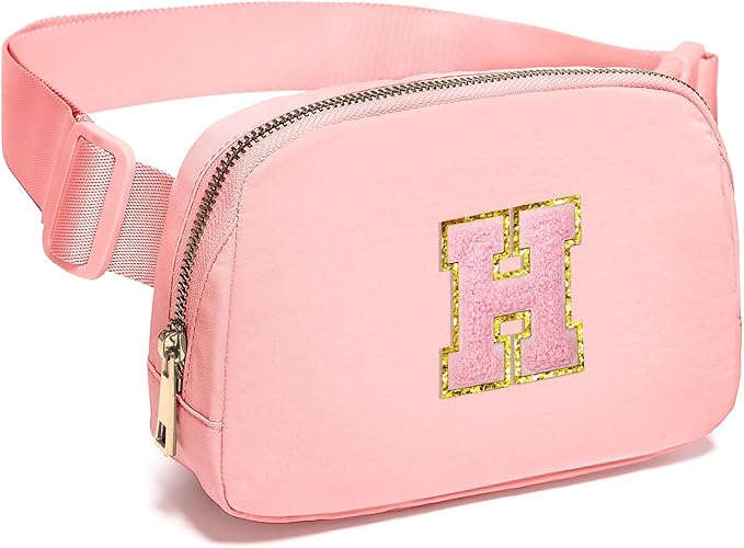 Gitus Customizable Belt Bag Fanny Pack for Girls Age 6-8 & 8-10 with Initial - Trendy Teen Girl Gift (Light Pink-H)