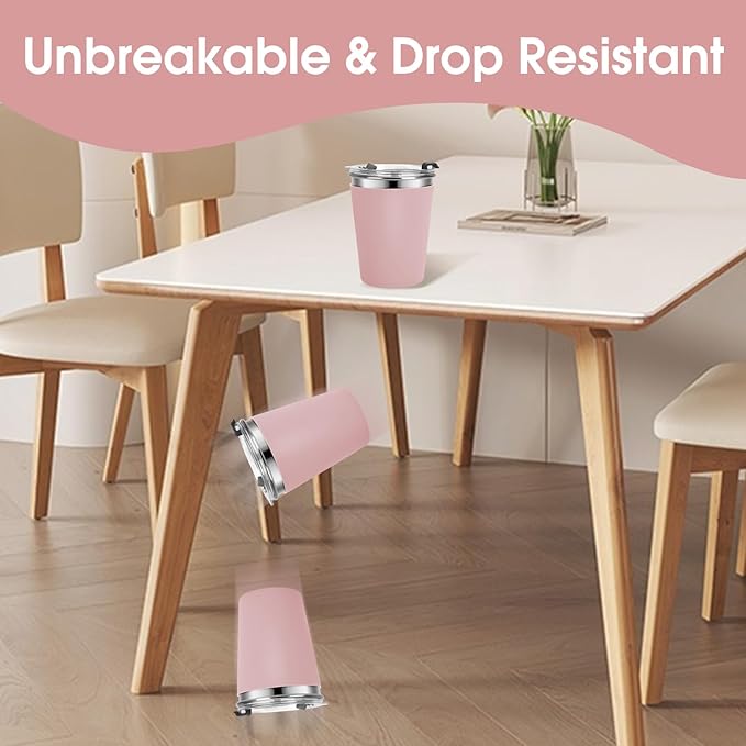 Stainless Steel Kids Cups with Lids and Straws Leakproof, 2 Pack 12oz Spill Proof Cups for Toddlers Kids Tumblers Unbreakable Sippy Cup with Straws for School, Outdoor (Blue & Pink)