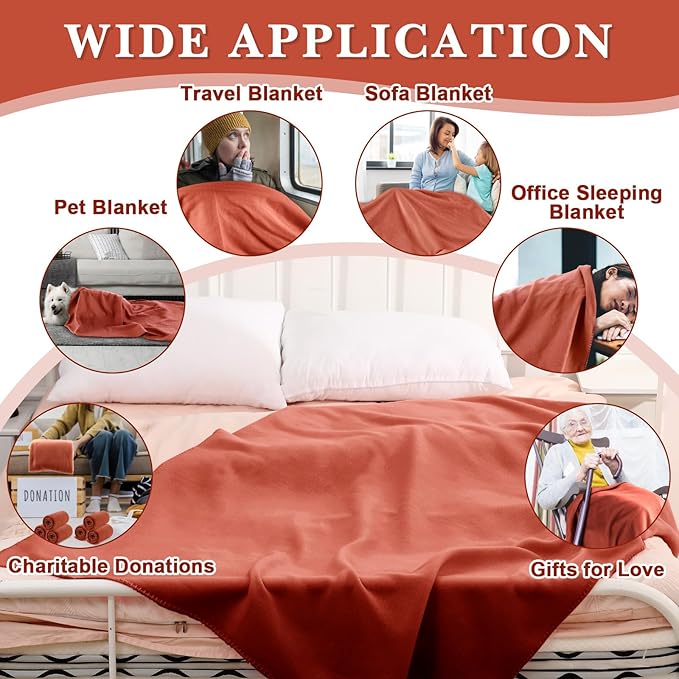 Newwiee 48 Pcs Fleece Throw Blankets Bulk Outdoor Wedding Guest Gifts Soft Lightweight Sleepover Lap Blankets Pet Home Sofa Couch Office Donation Homeless, 50 x 60 Inch (Reddish Brown)