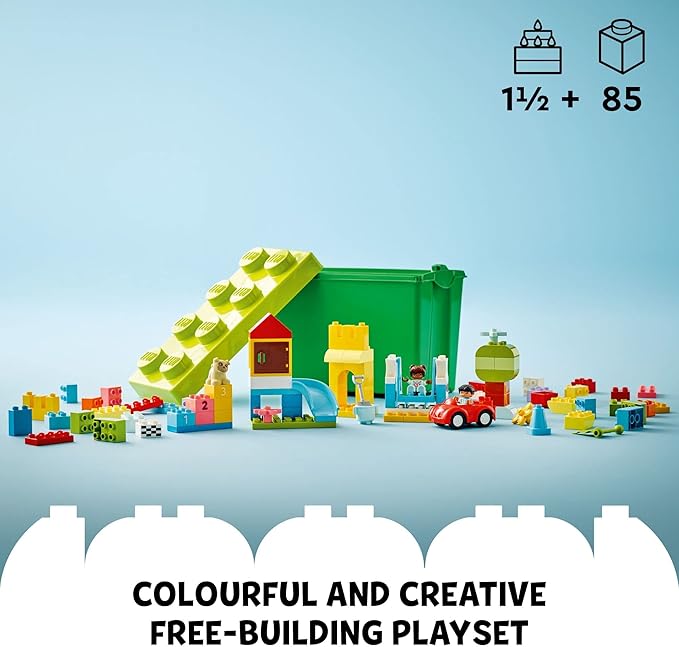 LEGO DUPLO Classic Deluxe Brick Box 10914 Starter Set - Features Storage Box, Bricks, Duplo Figures, Dog, and Car, Creative Play, Great Early Learning Toy for Toddlers Ages 18+ Months