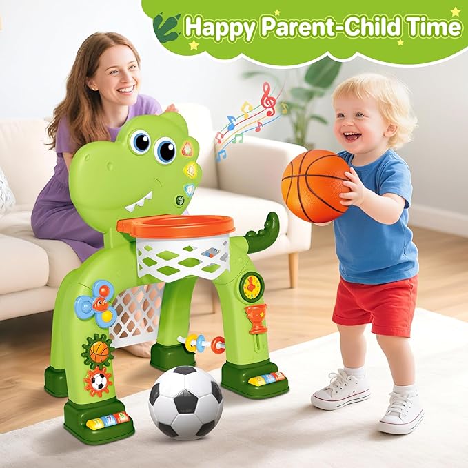 Toddler Basketball Hoop & Soccer Goal Toy,Dinosaur Toys with Light & Music,Musical Toys for 1 Year Old Boy Girl Learning Toy for Toddlers 1-3 Birthday Gifts for 1 Year Old Boys